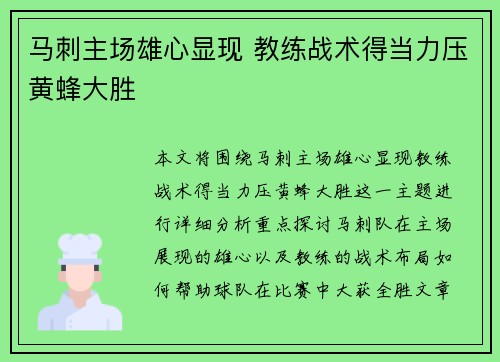 马刺主场雄心显现 教练战术得当力压黄蜂大胜 马刺主场雄心显现 教练战术得当力压黄蜂大胜
